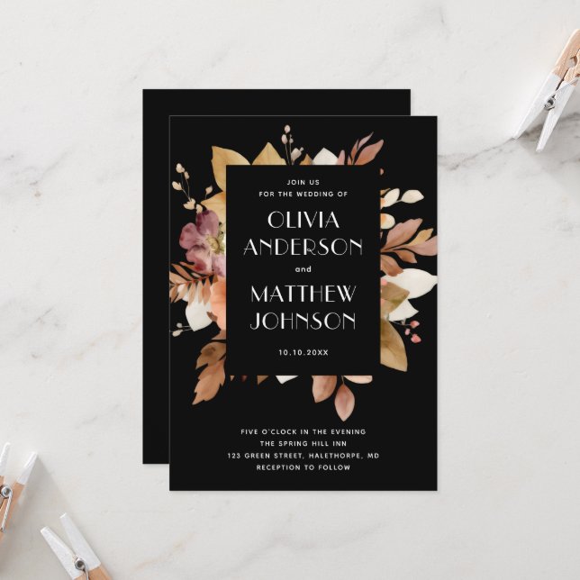 Classic Black & Blush Wedding Invitation (Front/Back In Situ)