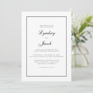 Classic Black Border and White Elegant Wedding  Invitation