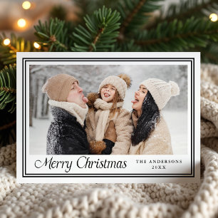 Classic Black Border Merry Christmas Photo Holiday Card
