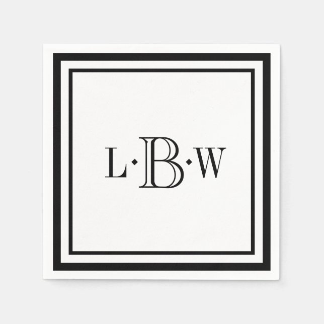 Classic Black Border Monogrammed Napkin (Front)