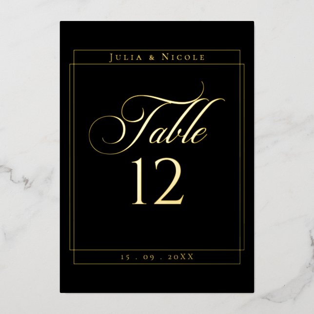 Classic Black Border Wedding Table Number Sign (Front)
