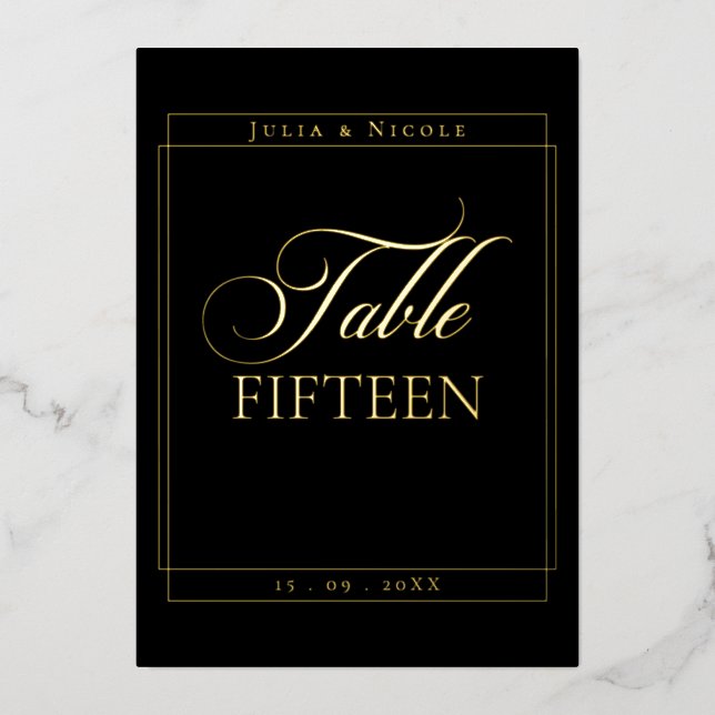 Classic Black Border Wedding Table Number Sign (Front)