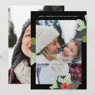 Classic Black Botanical Frame Two Photo Christmas Holiday Card