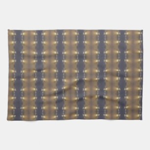 Classic Black Brown Gold Stripes and Squares Tea Towel