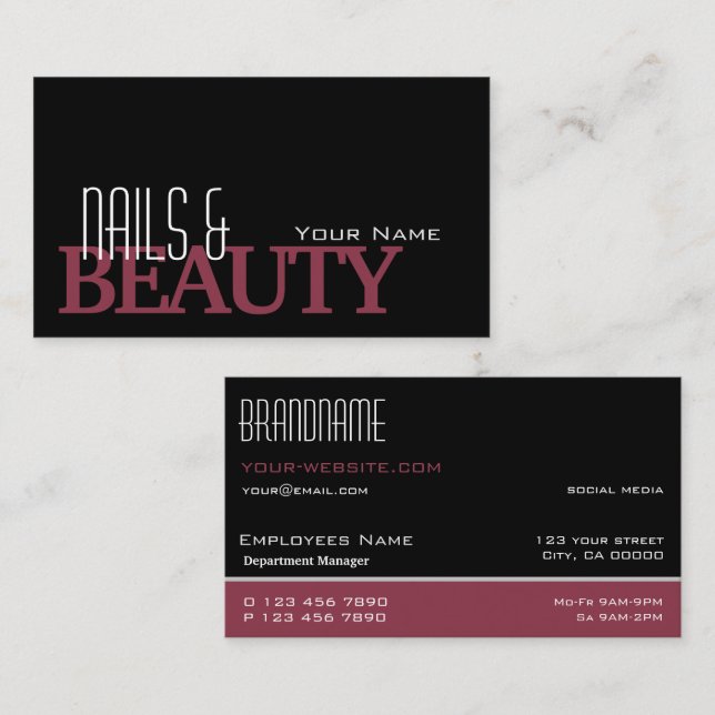Classic Black Burgundy Simple and Professional Business Card (Front/Back)