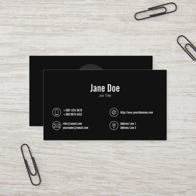 Classic Black Business Icons Logo Business Card (Front/Back In Situ)