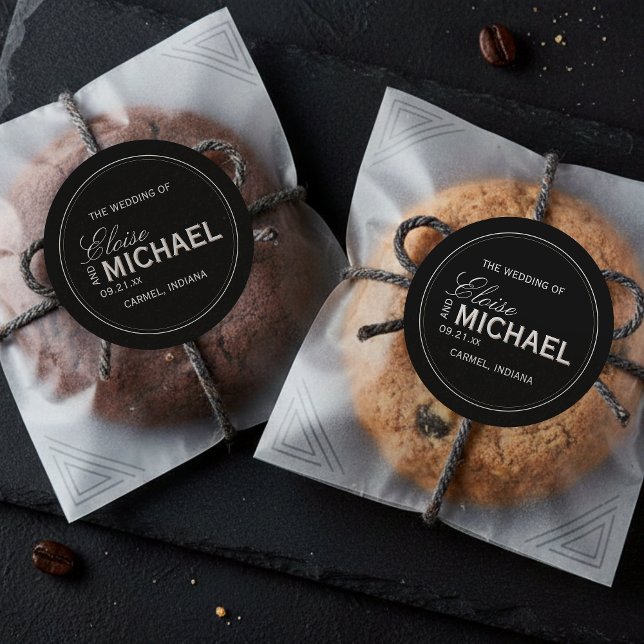 Classic Black Calligraphy Formal Wedding Round Sticker (Accent your formal affair with this Classic Black Calligraphy Formal Wedding Classic Round Sticker!)