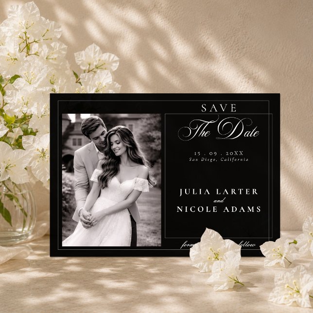 Classic Black Calligraphy Photo Save The Date Acrylic Invitations (Creator Uploaded)