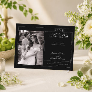 Classic Black Calligraphy Photo Save The Date Postcard