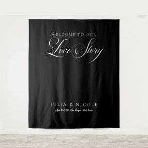 Classic Black Calligraphy Wedding Backdrops Banner Tapestry