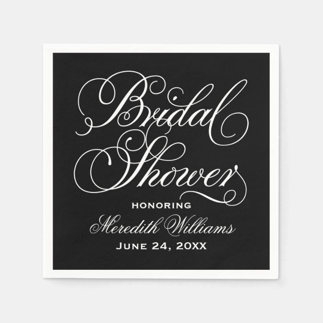 Classic Black Calligraphy Wedding Bridal Shower Napkin (Front)