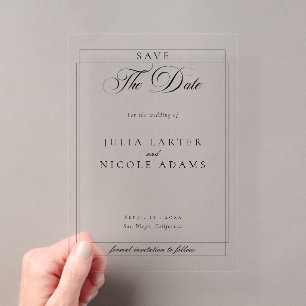 Classic Black Calligraphy Wedding Save The Date Acrylic Invitations