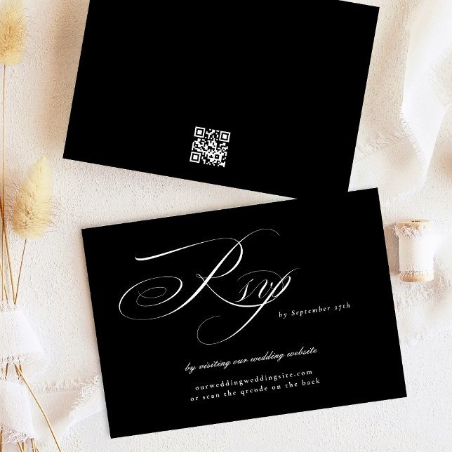 Classic Black Calligraphy Wedding Website QR CODE RSVP Card (Creator Uploaded)