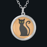 Classic Black Cat Necklace<br><div class="desc">Round sterling silver plated necklace with classic black cat design</div>