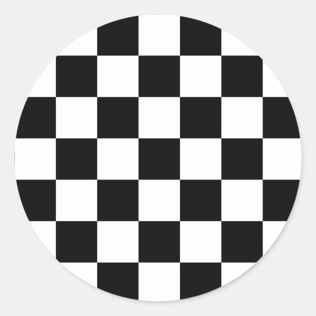 Classic black chequerboard round sticker (Front)