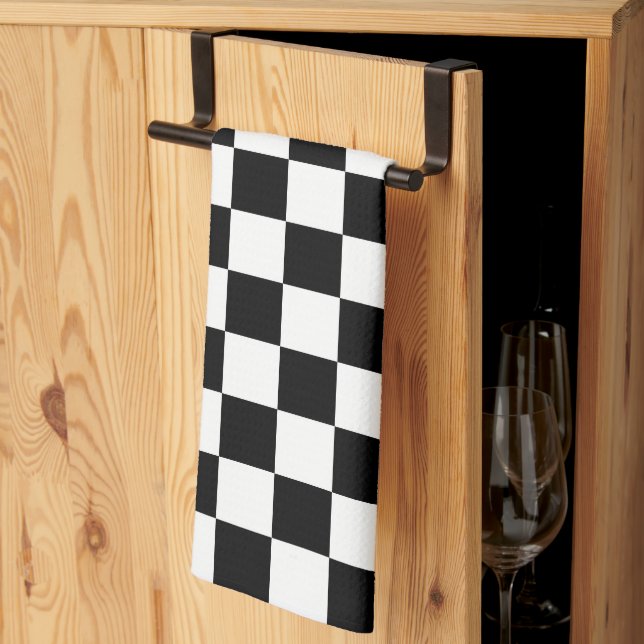 Classic black chequerboard tea towel (Thirds Fold)