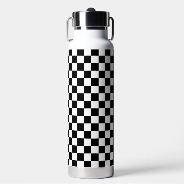 Classic black chequerboard water bottle (Front)