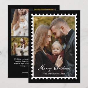Classic Black Christmas Postage Stamp 5 Photo Holiday Card