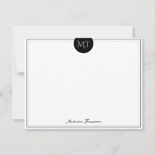 Classic Black Circle Border Monogram Card