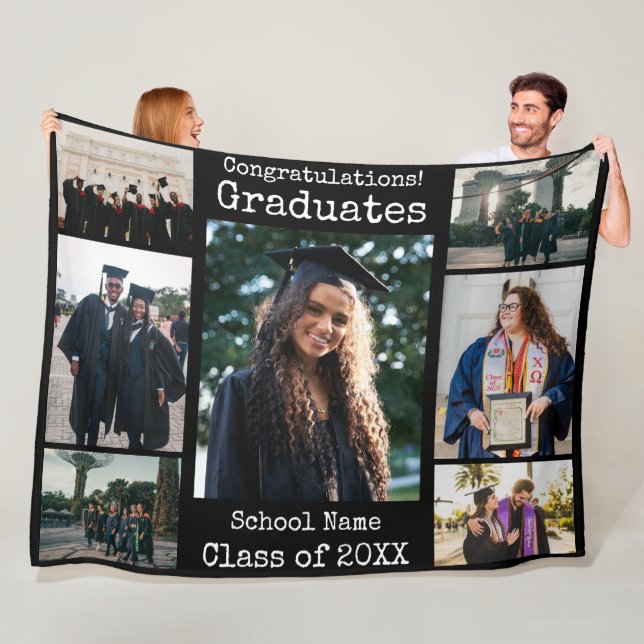 Classic Black Congratulations Graduates Photo Fleece Blanket (In Situ)