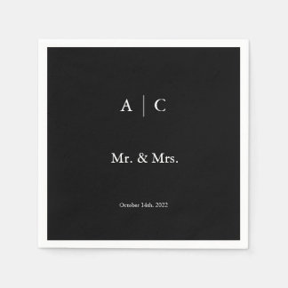 Classic Black Customised Wedding Cocktail Napkin