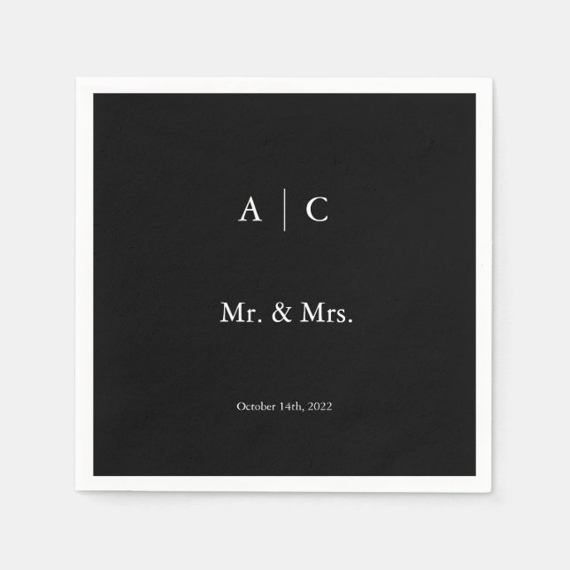 Classic Black Customised Wedding Cocktail Napkin  (Front)