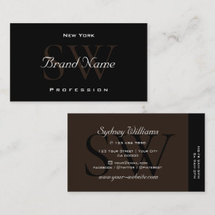 Classic Black Dark Brown White with Large Monogram Business Card