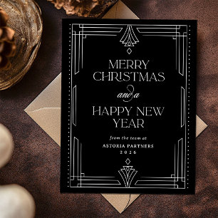 Classic Black Deco Elegant Corporate Christmas Holiday Postcard
