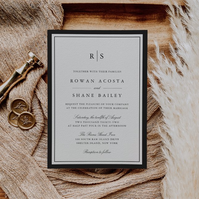 Classic Black & Ecru Border Monogram Wedding Invitation (Creator Uploaded)
