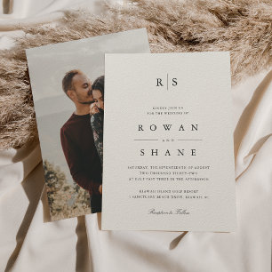 Classic Black & Ecru Monogram Photo Wedding Invitation