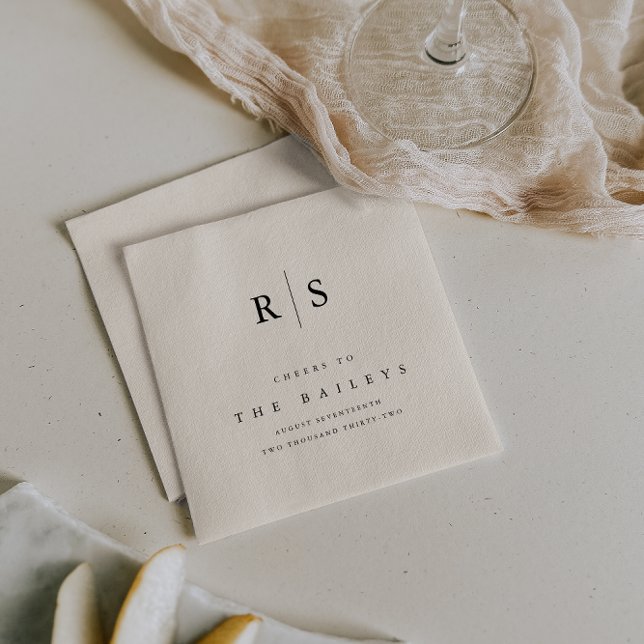 Classic Black & Ecru Monogram Wedding Bar Napkin (Creator Uploaded)