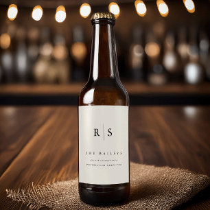 Classic Black & Ecru Monogram Wedding Beer Bottle Label