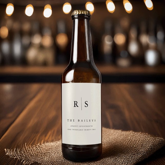 Classic Black & Ecru Monogram Wedding Beer Bottle Label (Creator Uploaded)