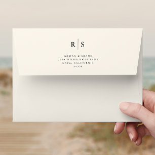 Classic Black & Ecru Monogram Wedding Envelope