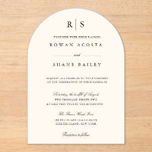 Classic Black & Ecru Monogram Wedding Invitation