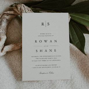 Classic Black & Ecru Monogram Wedding Invitation