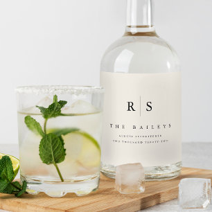 Classic Black & Ecru Monogram Wedding Liquor Bottle Label