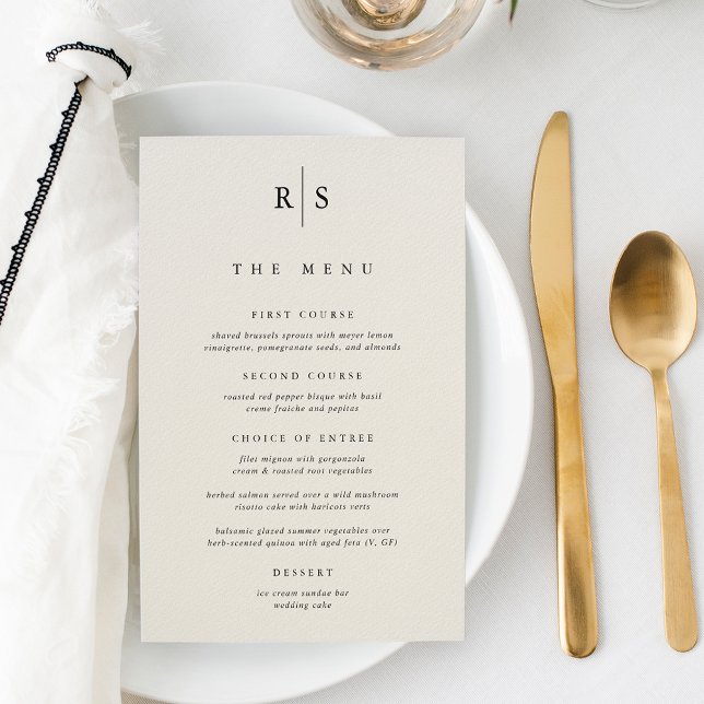 Classic Black & Ecru Monogram Wedding Menu (Creator Uploaded)