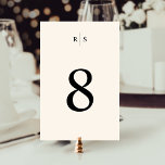 Classic Black & Ecru Monogram Wedding Table Number<br><div class="desc">Elegant wedding reception table number cards feature your table number in crisp black on a warm ivory ecru background, topped by a simple monogram in traditional serif lettering, bisected by a thin vertical line. Design repeats on reverse side. To order your table numbers, customise your design to your liking, start...</div>