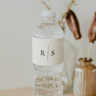Classic Black & Ecru Monogram Wedding Water Bottle Label