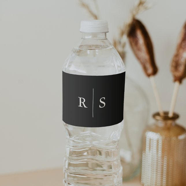 Classic Black & Ecru Monogram Wedding Water Bottle Label (Creator Uploaded)