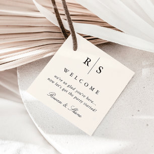 Classic Black & Ecru Monogram Wedding Welcome Tags