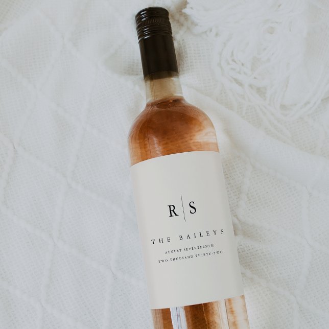 Classic Black & Ecru Monogram Wedding Wine Label (Creator Uploaded)