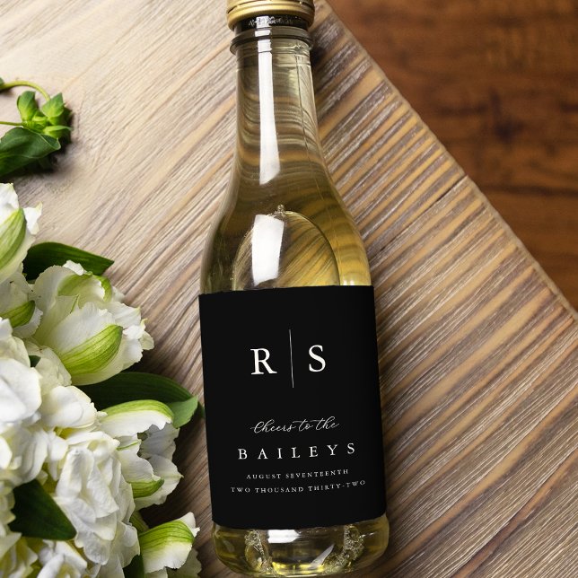 Classic Black & Ecru Monogram Wedding Wine Label (Creator Uploaded)