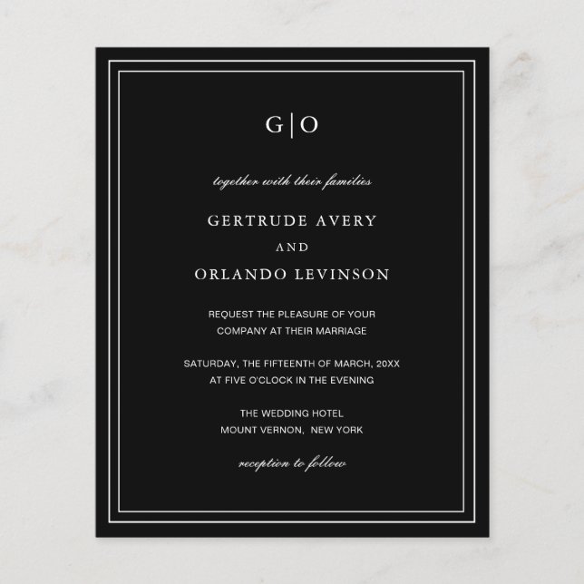 Classic Black Elegant Budget Wedding Invitation Flyer (Front)