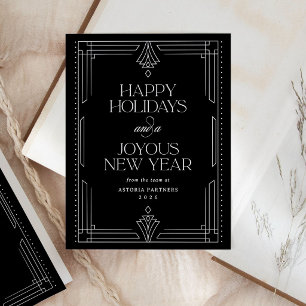 Classic Black   Elegant Corporate Happy Holidays Holiday Postcard