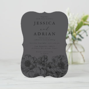 Classic Black & Elegant Grey Line Art Wedding Invitation