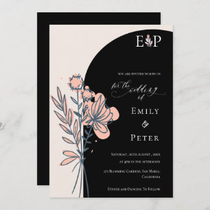Classic Black Elegant Hand Drawn Floral Wedding Invitation