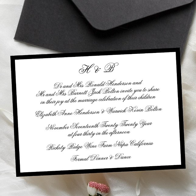 Classic Black Frame Formal Monogram Wedding Invitation (Creator Uploaded)