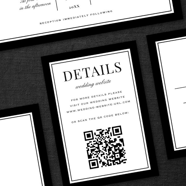Classic Black Frame Wedding Details QR Code Enclosure Card (Creator Uploaded)